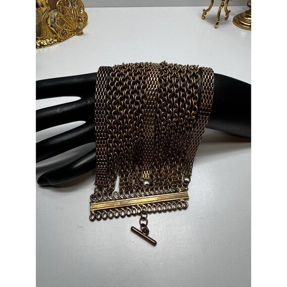 Vintage 1970s Multi Chain Wide Bracelet Bronze Tone Statement Bold Retro Heavy - Picture 1 of 7